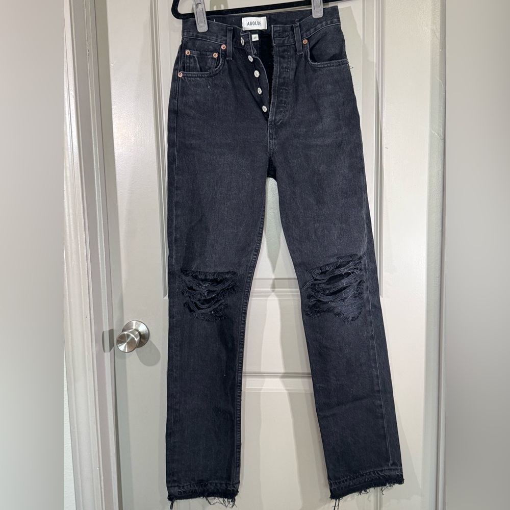 NWOT Agolde 90’s Pinch Waist Black Distressed Jeans